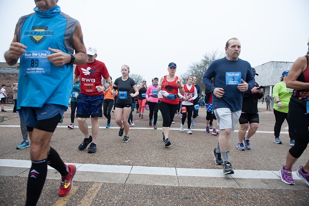 Athletes make their way down the course at the Run the Line Half Marathon in Texarkana, Arkansas, a race spanning two states.