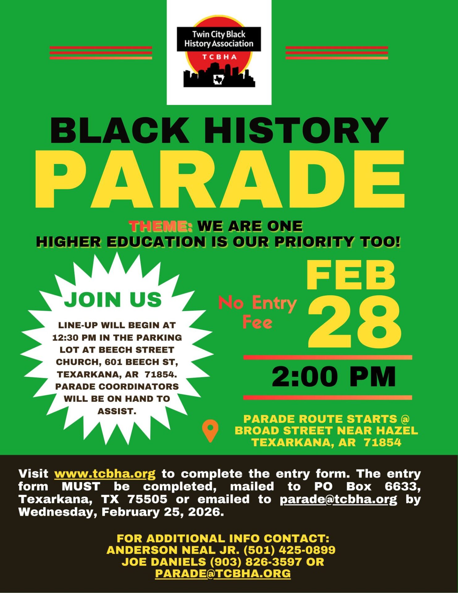 Flyer for the Black History Parade in Downtown Texarkana.