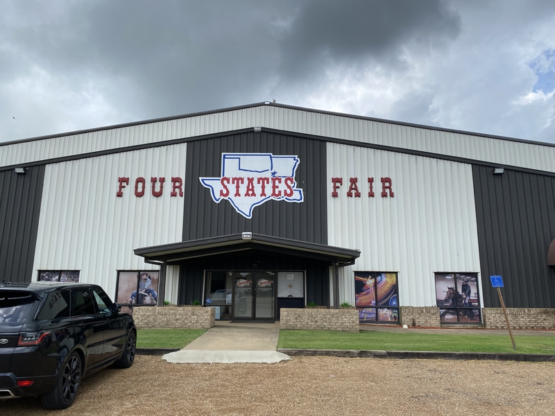 Exterior of the Four States Fair building in Texarkana, Arkansas.