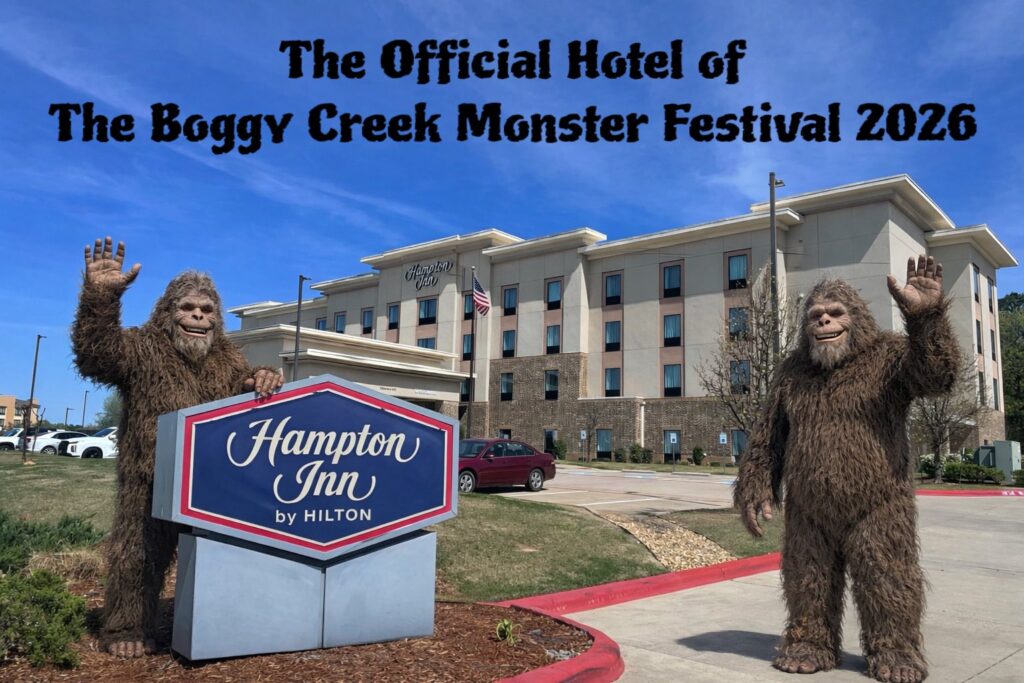 Bigfoot standing next to the Hampton Inn in Texarkana, Arkansas