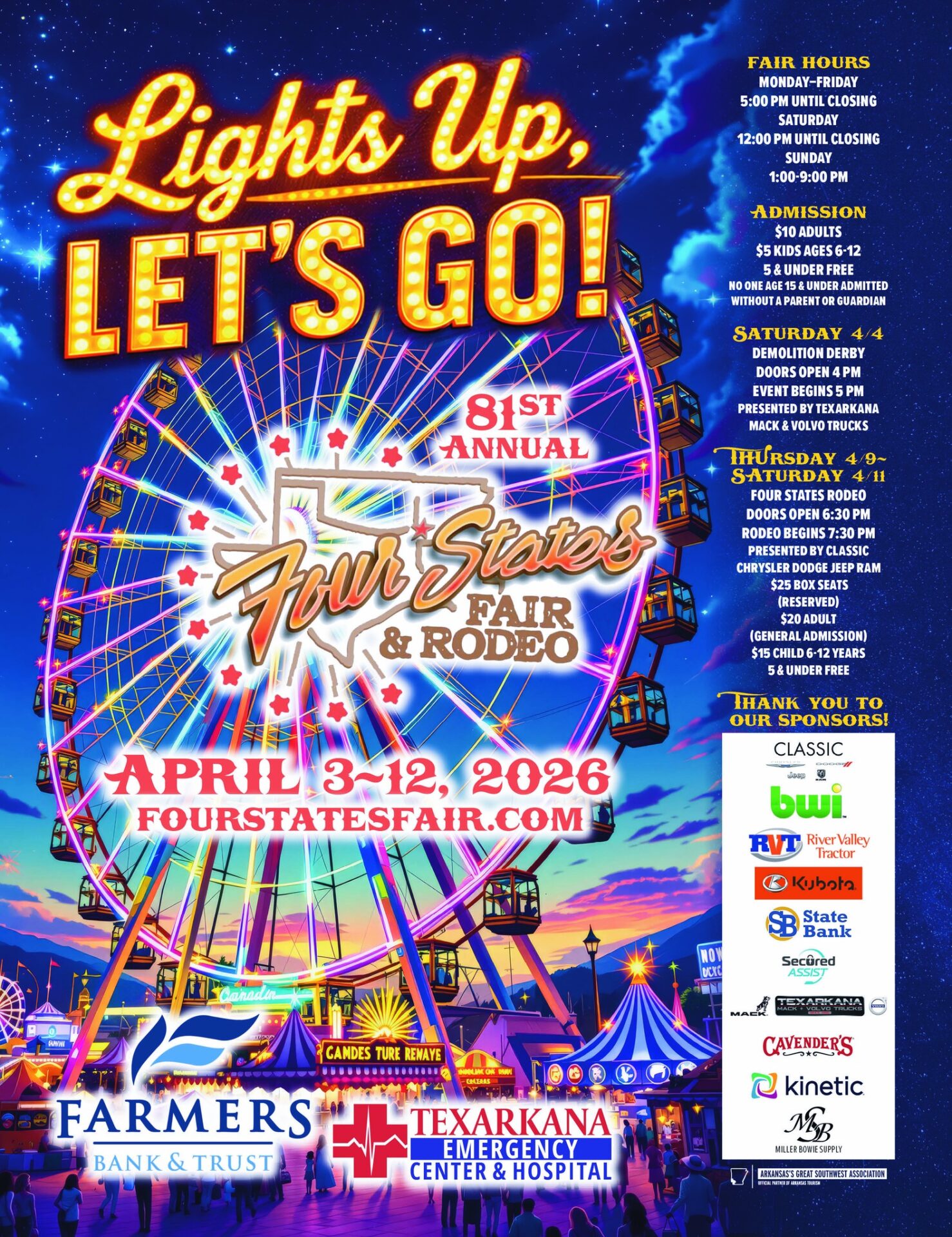 81st Annual Four States Fair and Rodeo, April 3-12, 2026 in Texarkana.